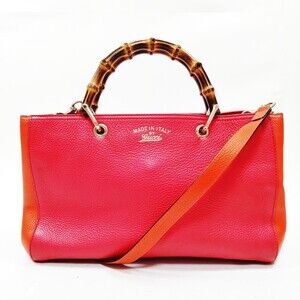 Gucci Hand Bag Bamboo Red Leather #193930G30